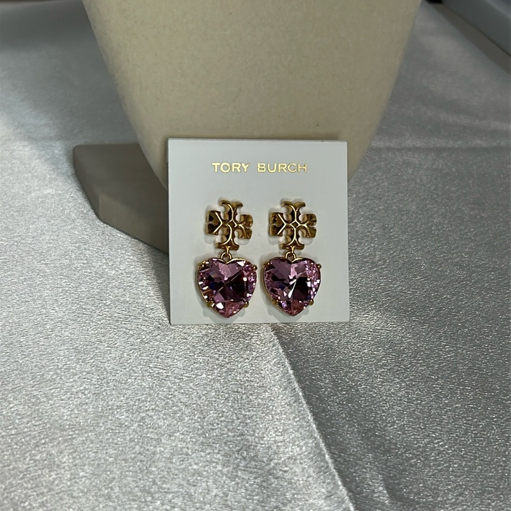 Tory Burch pink heart earrings
